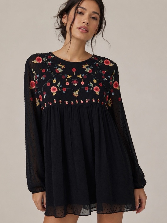 Zara Dresses & Skirts - Zara Floral Embroidered Babydoll Mini Dress Size Small